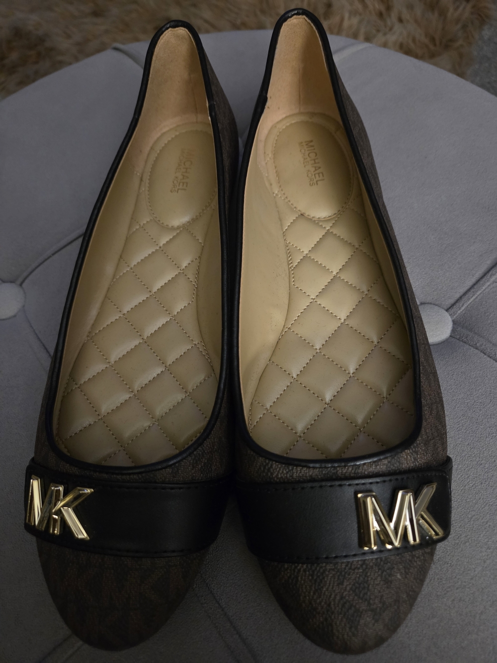 Michael Kors Brown Logo Quilted Insole MK Initial Ballet Flats